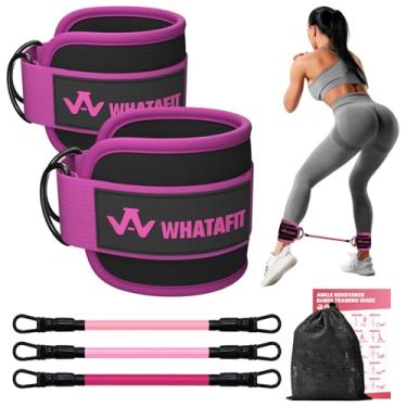 Imagem de WHATAFIT Faixas de resistência ao tornozelo com punhos, tornozelos para malhar, faixa de resistência ao tornozelo para pernas, equipamento de treino para exercícios físicos e quadris, faixas de