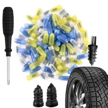 Imagem de Wbeng Kit de reparo de pneu de 60 peças com plugues, plugues de reparo de pneu self-service com chave de fenda para reparo de perfuração de pneu, parafuso de 2 tamanhos em kit de reparo de pneu plano