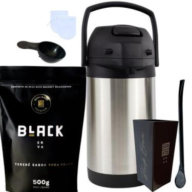 Imagem de Kit Tereré Black Erva Mate 500g Garrafa Térmica 2,5L Copo Acrílico 270