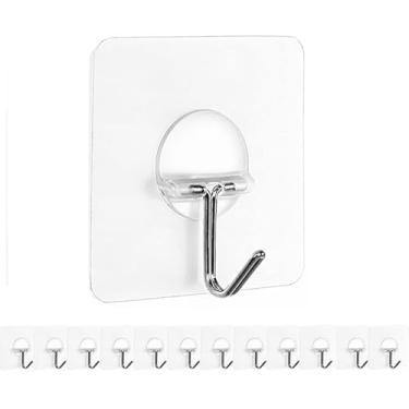 Imagem de Ganchos adesivos para pendurar ganchos de parede resistentes ganchos de toalha autoadesivos ganchos transparentes à prova d'água para banheiro chuveiro chaves de cozinha porta ao ar livre melhoria da