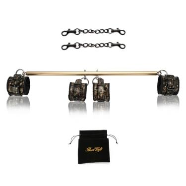 Imagem de Gold Spreader Bar Heavy Duty Aço Inoxidável Expansível Ginásio Doméstico com 4 peças Preto com Alça Ajustável Dourada, Equipamento de Fitness de Treinamento Esportivo, Kit de Pilates, Conjunto de