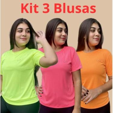 Imagem de Blusa Feminina Kit 3 T Shirts Via Ello Dry Esportiva Treino Academia C