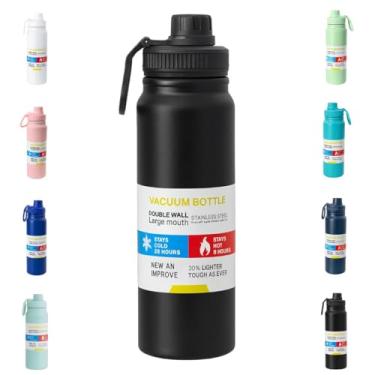 Imagem de Garrafa Térmica 800ML - Duplamente Isolada a Vácuo, Aço Inox, Base Emborrachada, Mantém sua Bebida Gelada ou Quente (PRETO)