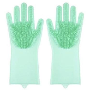 Imagem de Luvas de Silicone para Lavar Louça com Cerdas Multiuso, Ideal para Limpeza de Cozinha, Banheiro e Pets, Resistente ao Calor, com Cerdas de Silicone (Branco)