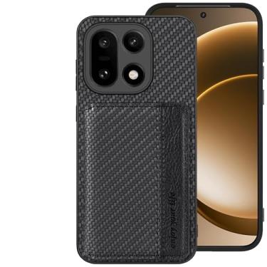 Imagem de Futanwei Capa carteira para OnePlus 15 com suporte para cartão | Capa para celular OnePlus 15 [design padrão de fibra de carbono][2 compartimentos para cartão de crédito embutidos] [Fecho magnético