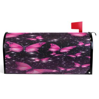 Imagem de TSENQUE Capas decorativas para caixa de correio magnética, outono, caixa de correio, vinil, borboleta, floral, rosa, férias, à prova de intempéries, decoração de caixa de correio, tamanho grande, 64,5