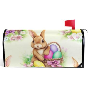 Imagem de TSENQUE Capas decorativas para caixa de correio de vinil magnético capa de caixa de correio outono bonito coelhinhos da Páscoa ovos caixa de correio moderna decoração de jardim tamanho padrão 52,56 x