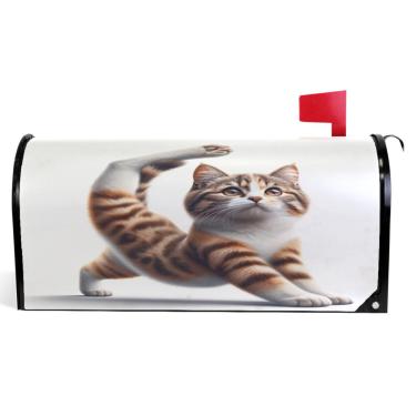 Imagem de TSENQUE Capas magnéticas decorativas para caixa de correio com impressão de gato engraçada, caixa de correio de primavera, vinil, caixa de correio moderna, decoração de jardim, tamanho grande, 64,5 x