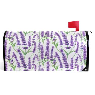 Imagem de TSENQUE Capas magnéticas decorativas para caixa de correio de vinil para caixa de correio decorações de caixa de correio de casa de fazenda ao ar livre aquarela lavanda roxa tamanho padrão 52,6 x 45,8
