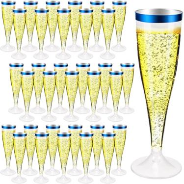 Imagem de Bgtecho Pacote com 100 taças de champanhe de plástico, aro azul de 127 g