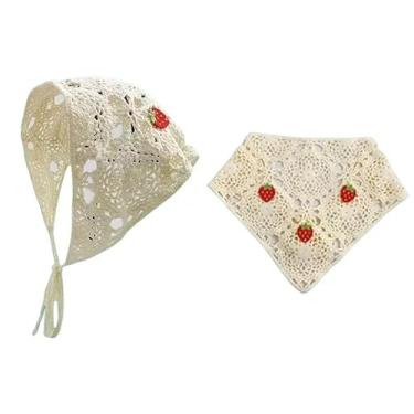 Imagem de Bandana de morango bandana feminina de crochê, cachecol de cabelo kawaii, lenço de cabelo, acessórios de moda para meninas