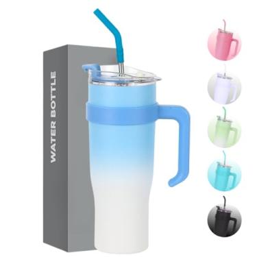 Imagem de Copo Caneca Térmica de Inox à Vácuo Com Alça e Canudo 1200ml (Copo Virgínia) (Azul Degradê)