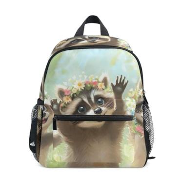 Imagem de Cute Raccoons Floral Simple Modern Kids Backpack School Backpack for Girls with Front Pocket, Safety Whistle for Ages 3-8