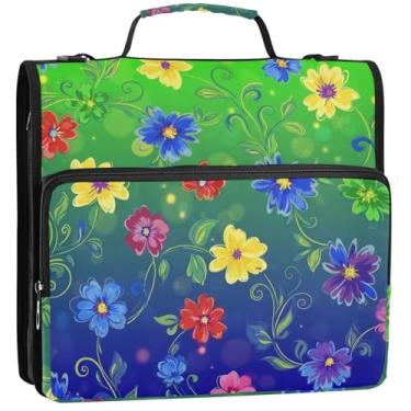 Imagem de Fichários de 3,8 cm com 3 anéis, flores extravagantes, bolsa organizadora de fichários escolares com alça de ombro, portfólio de negócios, comporta 500 lençóis, 34,5 x 31,5 x 9 cm