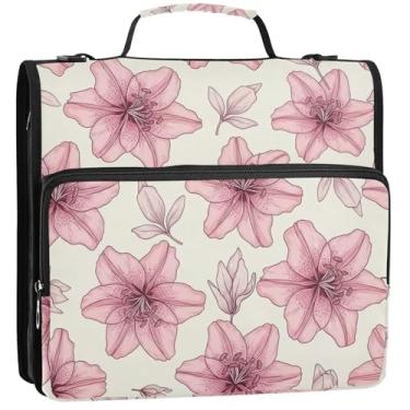 Imagem de Pastas de 3 anéis de flores rosa macias de 3,8 cm, anel D, fichário com zíper, fichário com alça, estojo de armazenamento de bolsa escolar com alça 34,5 x 31,5 x 8,9 cm