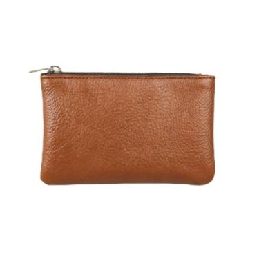 Imagem de Bolsa de moedas feminina, bolsa de couro para troca de chaves com zíper para homens, Marrom claro