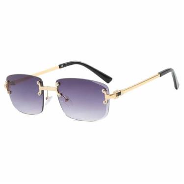 Imagem de Óculos de Sol Masculinos com Armação Metálica Sem Aro e Lentes Degradê, Estilo Punk Feminino, Proteção UV400, Ideais para Esportes ao Ar Livre, Corrida e Ciclismo, Cor Cinza Degradê Dourado