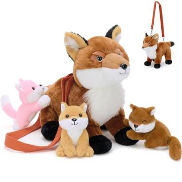 Imagem de Tezituor Bolsa tiracolo Fox de pelúcia de 45 cm com alça ajustável, mochila de pelúcia feita à mão com zíper, acessórios perfeitos para crianças e amantes de raposa