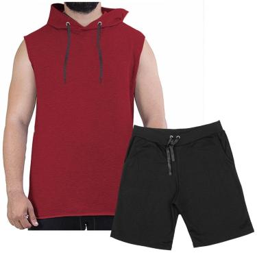 Imagem de Conjunto Masculino Shorts Bermuda Moletom E Camiseta Regata Com Capuz Plus Size G1 A G5-Unissex