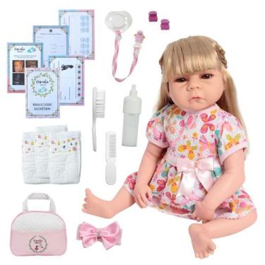 Imagem de Bebê Reborn De Silicone Loira Pode Banho Enxoval Completo - Cegonha Re