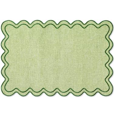 Imagem de Whaline Jogo americano verde bordado, tapete de cozinha recortado para decoração de mesa de jantar em casa, chá de bebê na primavera, conjunto de 6, 33 x 48 cm