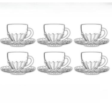 Imagem de Jogo de Xícaras com Pires 6/12 Peças – Vidro Transparente 110ml Decorada Luxo, Ideal para Café e Chá Brasileiro, Uso Doméstico e Reuniões (12 Peças (6 xícaras e 6 pires))