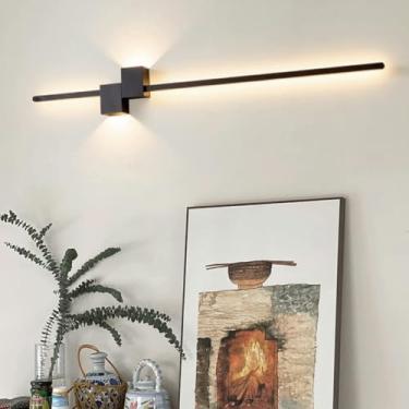 Imagem de Arandela LED Interior Moderna Criativa Minimalista Lâmpadas de Parede Longas Linear Alumínio Metal Iluminação de Parede para Quarto Cabeceira Sala de Estar Escadaria (Luz Neutra Preta, 100 cm)