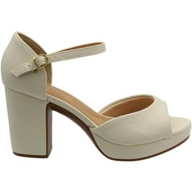 Imagem de Sandália Salto Médio Bloco Beira Rio Peep Toe Feminina, 35, Branco