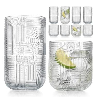 Imagem de Conjunto de vidro Urban de 8 peças, copos altos e duplos à moda antiga com design texturizado