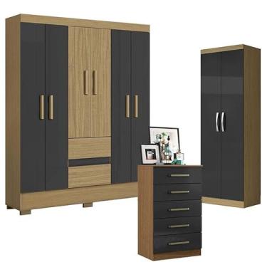 Imagem de Guarda Roupa Casal Coimbra 2005138 com Armário Multiuso New 2000192 e Cômoda 2014140 Atacama Grafite - Aramóveis