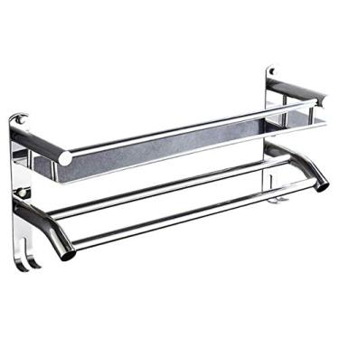 Imagem de Toalheiro 304 Toalheiro de aço inoxidável 2 camadas suporte de toalha com ganchos cromado suporte de toalha de banheiro prateleira de toalha de parede barra de toalha (tamanho: 40 cm) 0110 (tamanho