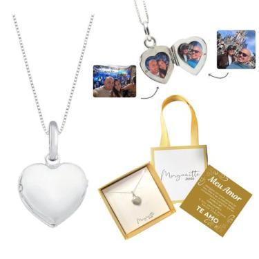 Imagem de Colar com foto Relicario Coração Liso Prata 925 Legitima - Morganitte