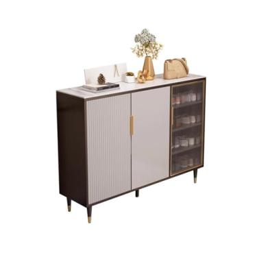 Imagem de Armário de sapatos de madeira de 4 camadas, armário de sapatos estreito com prateleiras removíveis/ajustáveis, armário de sapatos independente com portas de acrílico para entradas e corredores