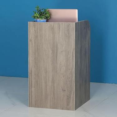 Imagem de Mesa de recepção moderna com gaveta trancável para supermercado, loja de conveniência, hotel - mesa de balcão de madeira cinza (40 cm x 40 cm x 90 cm)