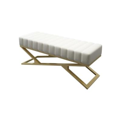 Imagem de CFGH6FDF Banco de quarto de entrada, cama de canto otomano com pernas de metal dourado, entrada estofada, sapato moderno para sala de estar (branco, 120 x 40 x 44 cm)