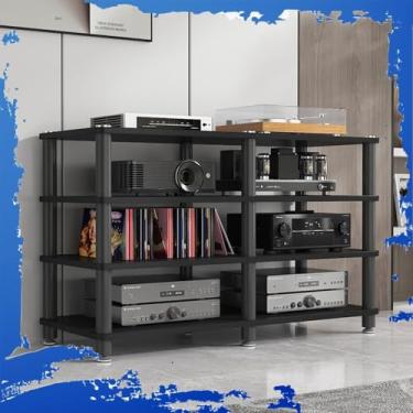 Imagem de Gabinete de armazenamento de mídia de 4 níveis de 119,4 cm, suporte de mídia AV de alta fidelidade, armário de TV de grande capacidade com prateleira de madeira, rack de áudio de canto doméstico