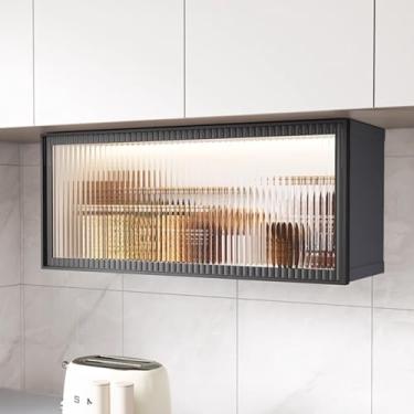 Imagem de Organizador de armazenamento de parede de liga de alumínio – Armário de remédios elegante para cozinha e banheiro com porta de vidro e luz, organizador de maquiagem sobre o vaso sanitário para sala de