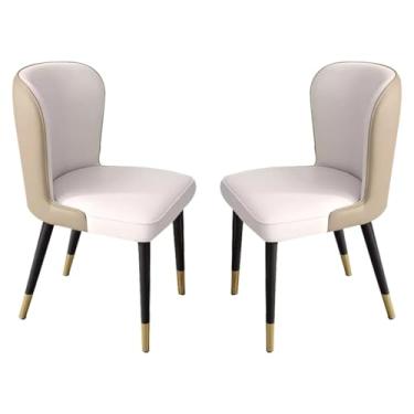 Imagem de Conjunto de 2 cadeiras de jantar branco + cinza escuro com pernas de madeira, assento macio acolchoado de couro sintético moderno, cadeiras de cozinha e sala de estar, branco arroz e cinza escuro.