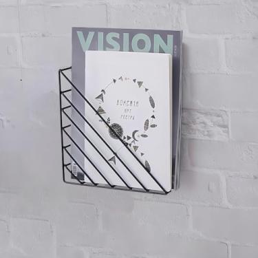 Imagem de CROISSANT Organizador de arquivos montado na parede, cesta de revistas de metal, suporte de revistas montado na parede, adequado para pendurar pastas de arquivos para escritório e sala de estar (preto