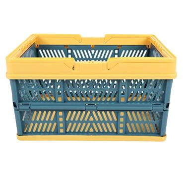 Imagem de Cestas dobráveis ​​com alças Caixas de armazenamento dobráveis ​​à prova d'água para casa, cozinha, escritório, compras, material PP 44,5 x 31,7 x 25,8 cm (Amarelo Verde Tamanho Grande)