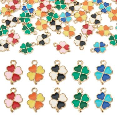 Imagem de Spritewelry Pingentes de trevo de quatro folhas, pingentes de trevo verde, liga esmaltada, trevo da sorte, pingentes do dia de São Patrício para fazer joias, pulseiras, colar e brincos, Metal não