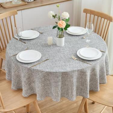Imagem de SPRICA Toalha de mesa redonda de linho de algodão 48 polegadas/122 cm, resistente à água, cor lisa, capa para cozinha, ao ar livre, mesa de jardim, lavável na máquina, branca
