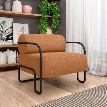 Imagem de Poltrona Decorativa Sala de Estar Polatsk Base Industrial de Ferro Bouclê Terracota G33 - Gran Belo