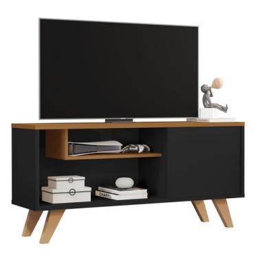 Imagem de Rack Bancada Para tvs Pés Palito Retrô Elton cor: Preto / Nature - MJM