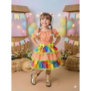 Imagem de Vestido Junino Infantil Luxo Quermesse do Sertão Laranja - Festa Junin
