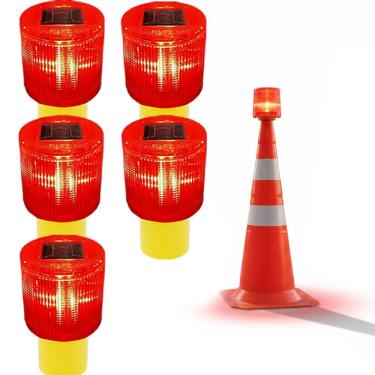 Imagem de Sinalizador Solar Kit 5 Viario Cone Obra Transito Avenida Acidente Fiscal Emergencia Segurança