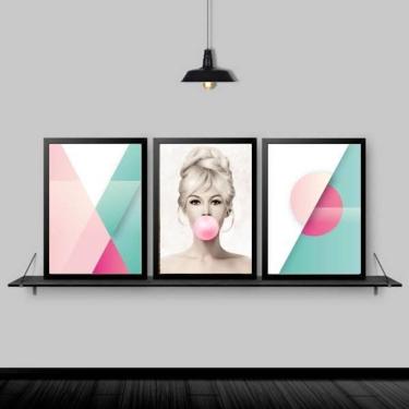 Imagem de Kit 3 Quadros Abstratos Brigitte Chiclete 45X34Cm Preta