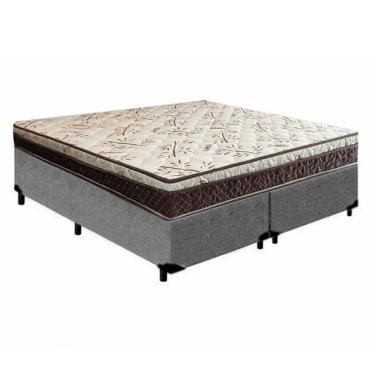 Imagem de Cama Box Casal Bipartido Blindado Suede + Colchão Casal Espuma Extra Firme D33 Elegance Ortopédico 63x138x188 cinza