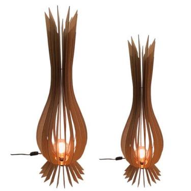 Imagem de Luminária de Chão SANTA MARIA MDF Luminária -, Marrom, Kit com 2 - 90x