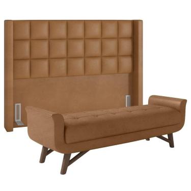 Imagem de Cabeceira Cama Box King 195cm Pisa E Recamier Neville Z37 Sintético Caramelo - Mpozenato
